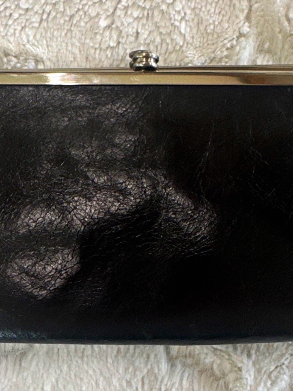 HOBO Black Leather Frame Clutch with Silver Hardware